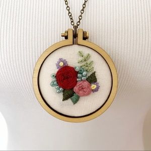 Handmade // Embroidered & Beaded Pendant Necklace